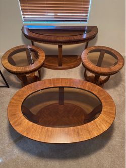 Beautiful Tiger Maple Amber Glass Solid Wood Table Set of 4