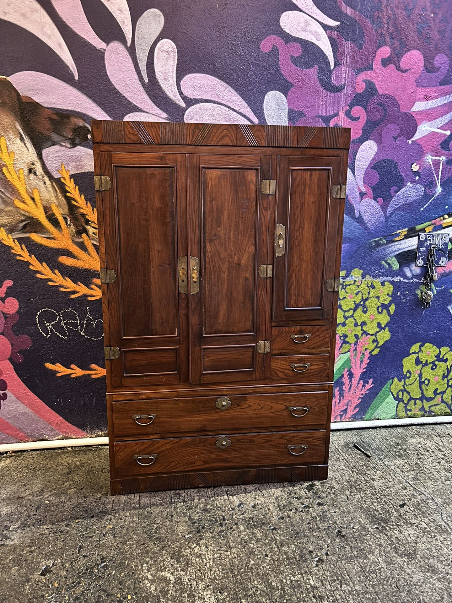 Asian Multi Drawer Armoire with Brass Hardware 