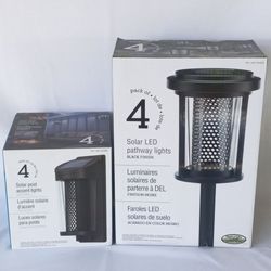 Solar LED Post Accent Lights 4-Pack & Solar LED Pathway Lights 4-Pack Bundle