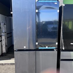 Samsung Bespoke 23 cu. ft. Counter Depth 4-Door Flex French Door Refrigerator in Stainless Steel with Charcoal Family Hub+