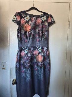 Betsy Johnson Grey Floral Evening Dress