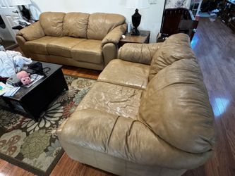 Light Brown/tan genuine leather Sofa Set (3 + 2 Seats)