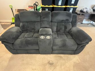 Bobs Furniture Dark Gray Reclining Loveseat with Console