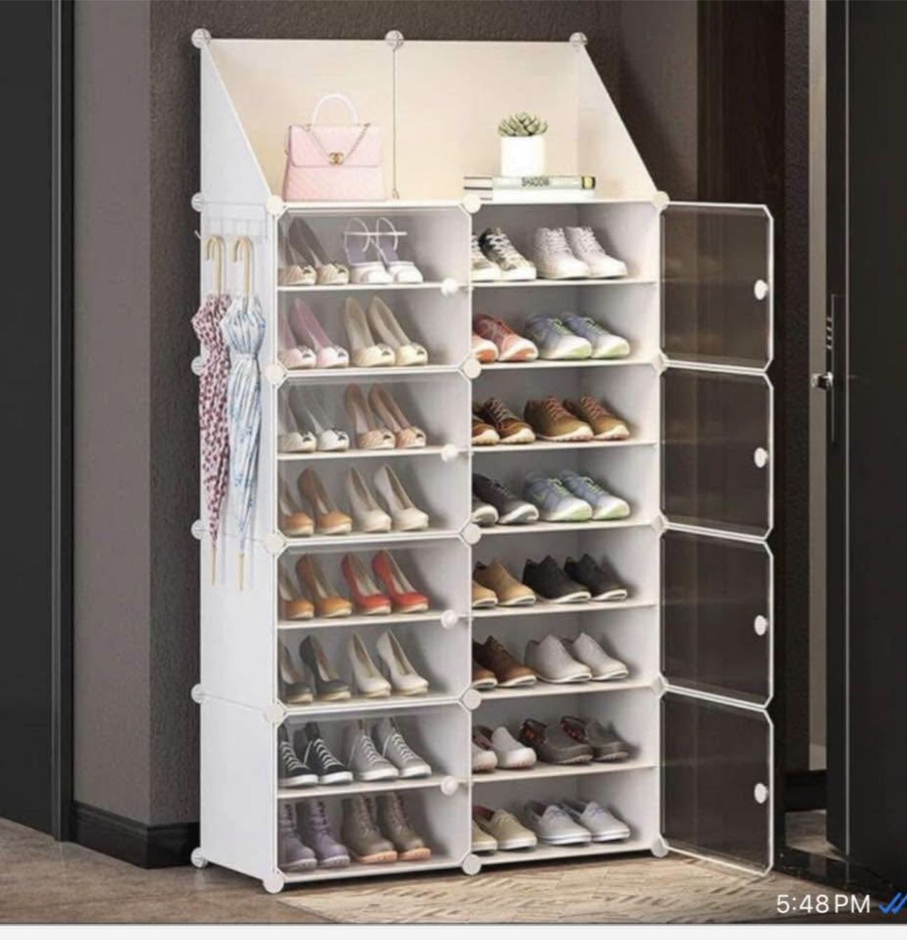 Jomifin Shoe Rack Storage Cabinet with Doors, Key Holder, Portable Shoes Organizer, Expandable Stand(SR1)