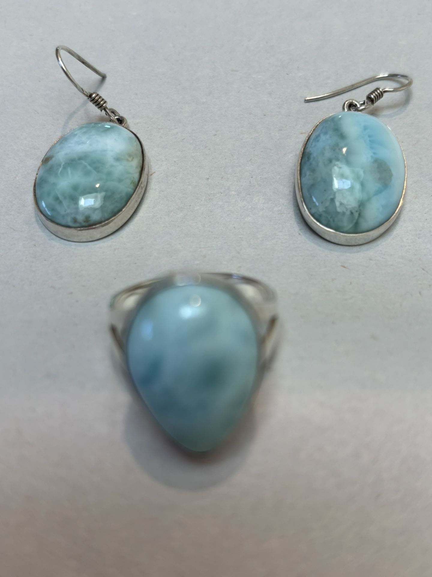 Blue Larimar Earrings & Ring