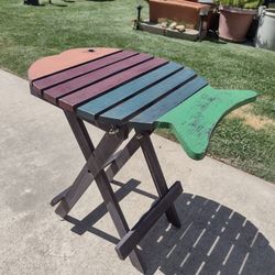 Folding Table With Fish Motif On Painted Wood