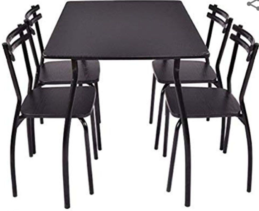 PieceWooden 5 Pcs Table and 4 Chairs Set Modern Home Furniture Kitchen Breakfast Dining Dinette Black