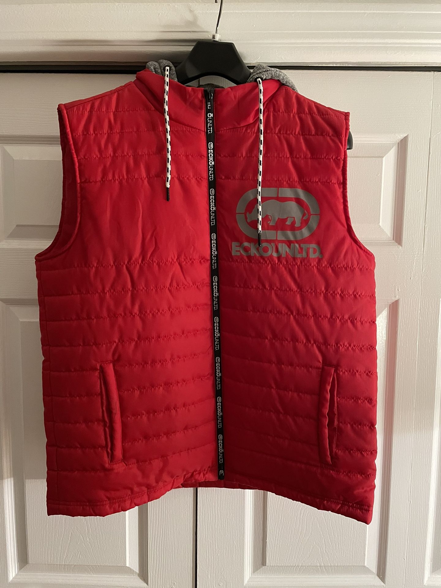 Vintage Ecko Unlimited Puffer Red Sweatshirt Hoodie Vest