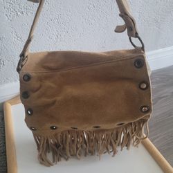 Tan Suede Fringe Purse