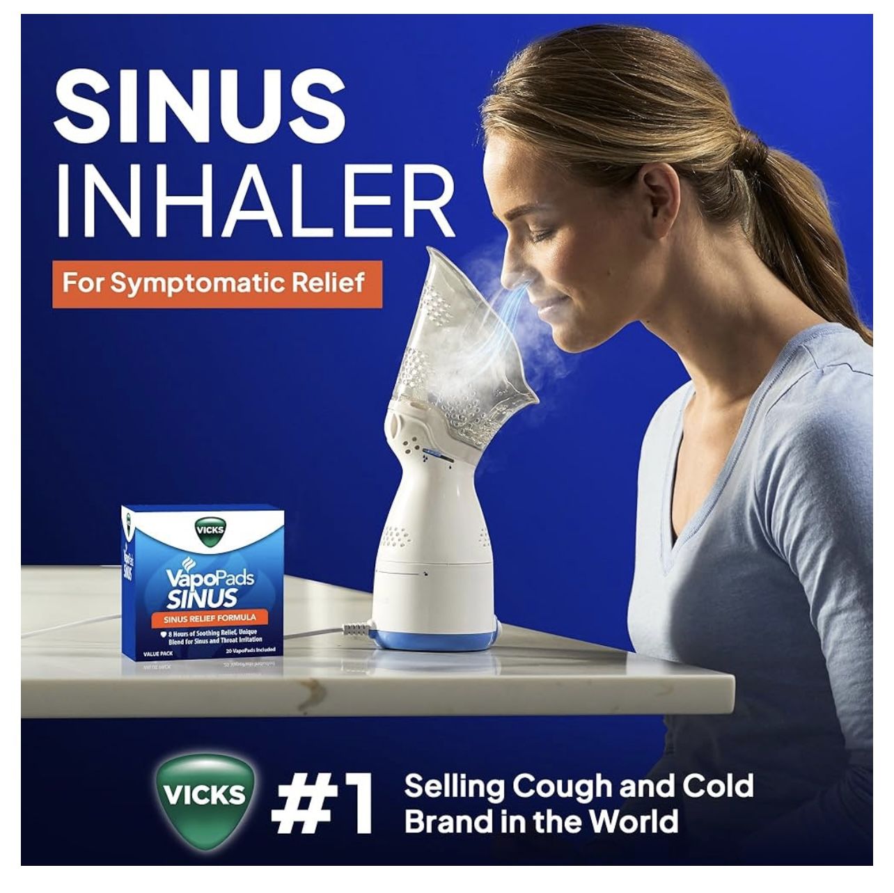 Vicks Sinus Inhaler - Personal Steam Inhaler for Sinus Relief, Allergies, Congestion, Cough & Colds, Facial Steamer and Face Humidifier, With 12 Vicks