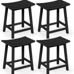 Outdoor Bar Stools Set of 4,HDPE 24-Inch Counter Height Bar Stools,400 lbs Weight Capacity,Saddle Tools for Kitchen Counter,Dining,Party,and Home（Blac