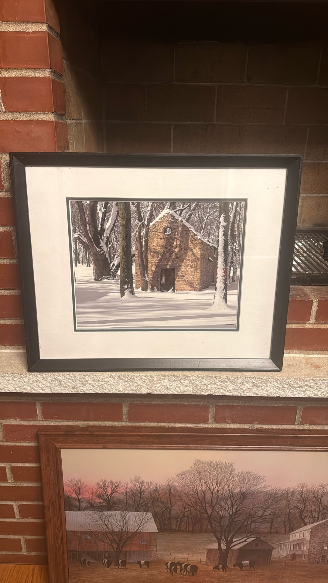 Stone House In The Snow Framed Photo