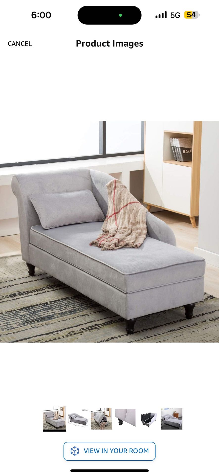 Storage Chaise Lounge Indoor Upholstered Sofa Recliner Lounge Chair for Living Room Bedroom Gray Velvet (Left Armrest