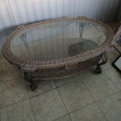 Lexington Beige Wicker Glass Top Coffee Table 
