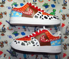 Custom Toy Story Theme AF1s.  Woody themed Air Force’s size 2Y