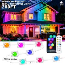 200ft Permanent Outdoor Lights RGB IC for House Waterproof IP67 LED Eave Lights with App/Remote Control, Outdoor Permanent led Lightina for House Roof