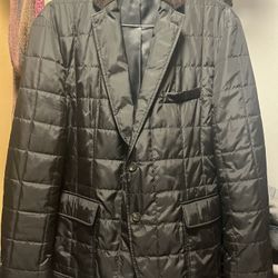 Vintage Chaps Black Long Sleeve Quilted Lined SB Patch Pocket brown Corduroy collar Suit Jacket coat Adult XL