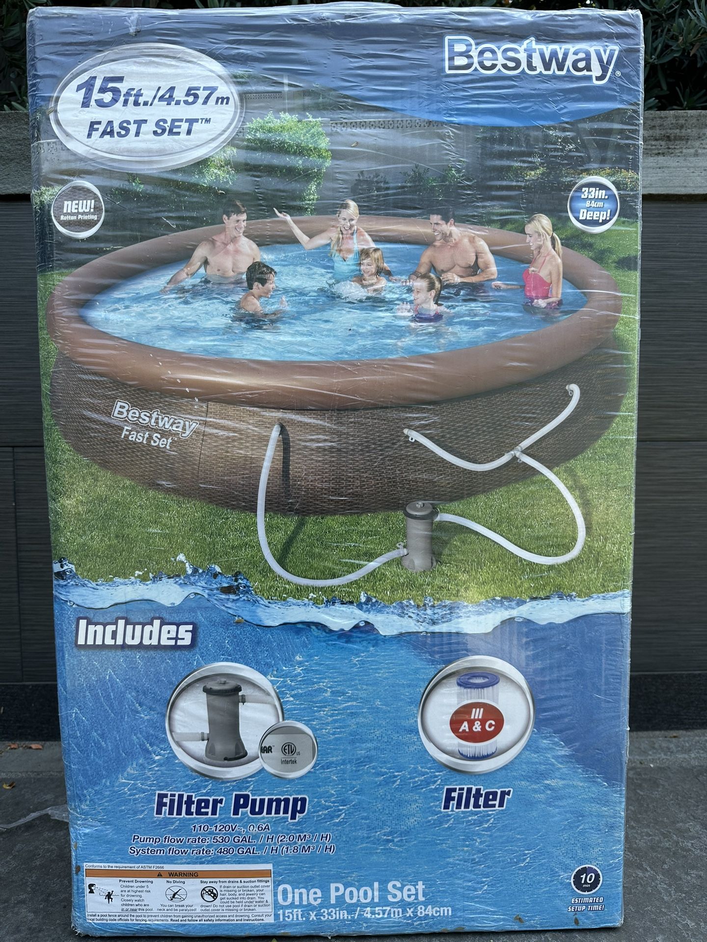 15’ X 33” BESTWAY Easy Set Up Pool Set (New!)