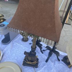 Decorative Elephant Base Table Lamp with Fringe Shade