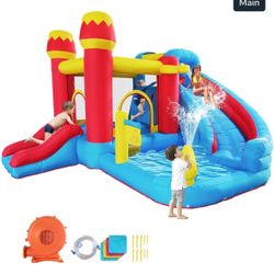 6-in-1 Bounce House Inflatable Water Slide for Kids, Toddler Park with Splash Po