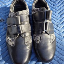 Gucci GG Shoes Womens Vintage Monogram Black Low Top Leather Canvas Size 46 US 12