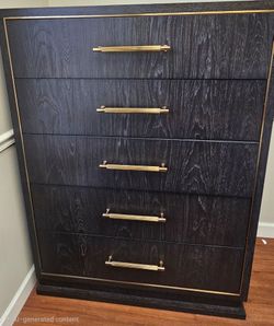 Dark Wood 5-Drawer Chest with Gold Hardware / Like New