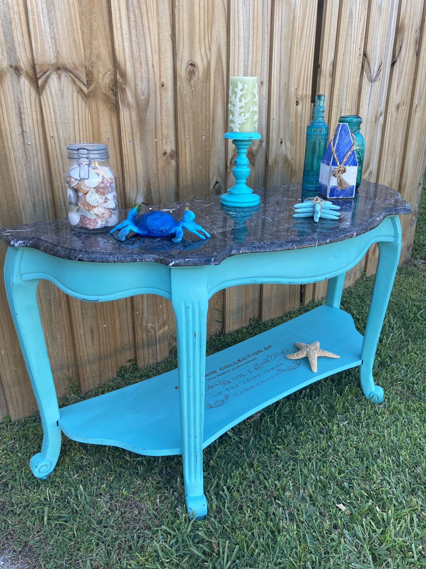 Beautiful Teal Faux Top Tv Console Or Sofa Table