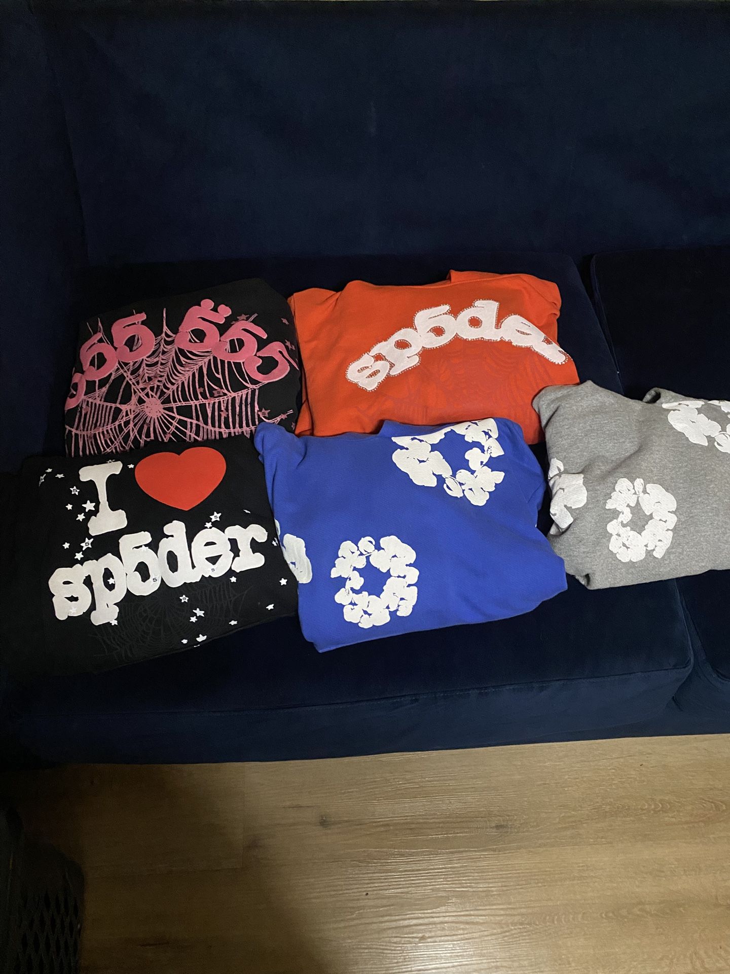 Sp5der Hoodies And Denim Tears.