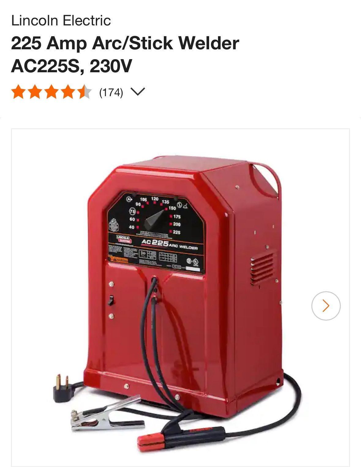 Lincoln Electric 225 Amp Arc/Stick Welder AC225S, 230V