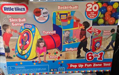 NEW - Little Tikes 6 in 1 Pop Up Fun Zone Tent