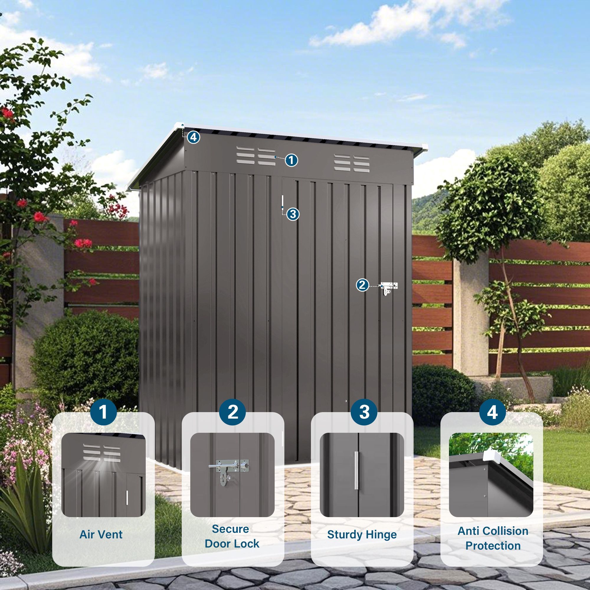 5X3 FT Metal Outdoor Storage Shed, Tool Shed with Pitched Roof and Lockable Door Compact Metal Tool Shed for Garden, Backyard, Patio, Everyday Sundrie