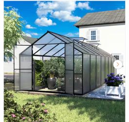 8 ft. W x 16 ft. D Polycarbonate Walk-in Greenhouse for Outdoors with 2-Adjustable Roof Vents, Gray