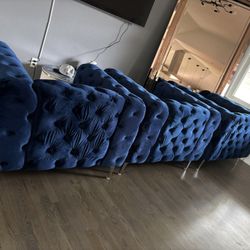 3 Blue Suede Chairs 