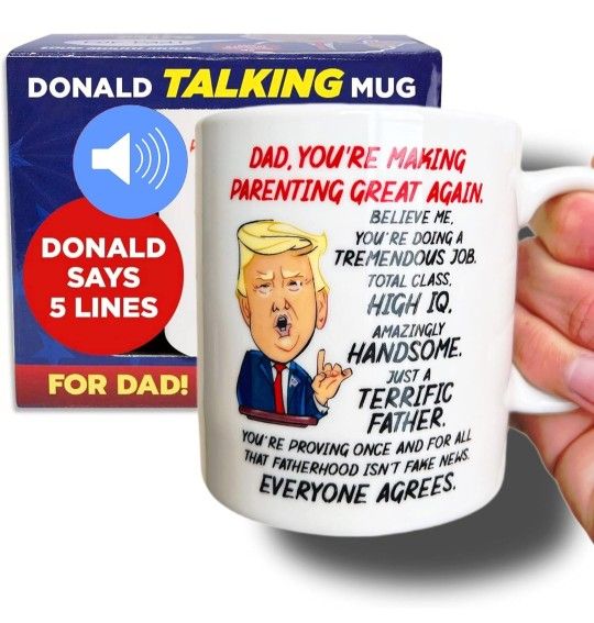 Talking Donald Trump Mug in his Real Voice, Surprise Dad with these Novelty Gifts, Unique Gifts for Men, Gifts for Dad, Dad Mug, Birthday Gift for Dad