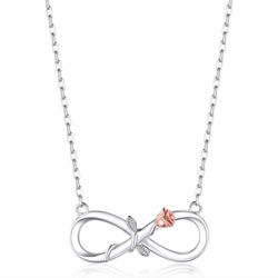 S925 Sterling Silver / Rose Gold Dainty Infinity Rose Flower Shaped Pendant Necklace