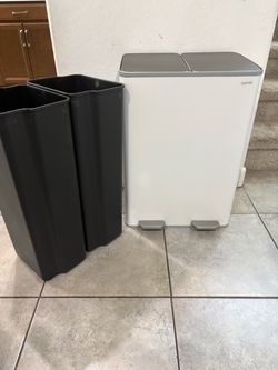 White dual bins trash can stainless steel