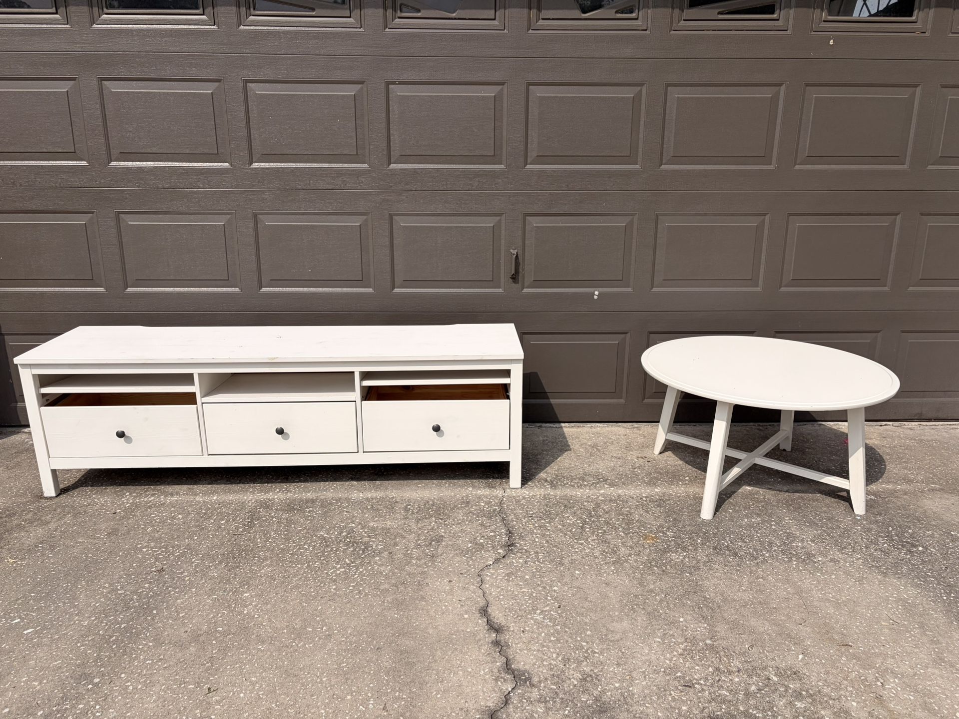 White TV Stand + Round Coffee Table Set (Modern IKEA Style)
