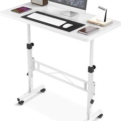 Small Standing Desk Adjustable Height, Mobile Stand Up Desk with Wheels, 32 Inch Portable Rolling Desks Computer Office Workstations for Walking Pad T