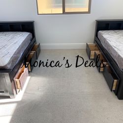 Twin Solid Wood Beds W/3 Drawers & Bamboo Mattresses $1,060