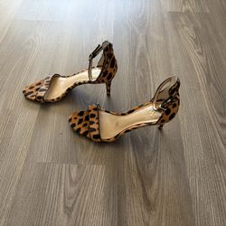 8.5 Vince Camuto Leopard Print Ankle-Strap Kitten Heels - Brown/Black