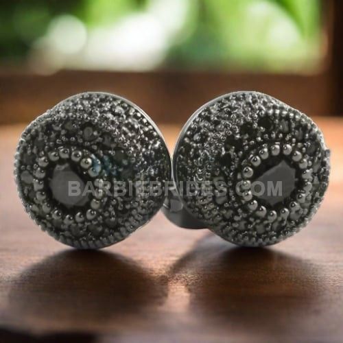 Fully Iced Paved 14K Gold Plated Black Cubic Zirconia Men Women 10mm Stud Earrings 