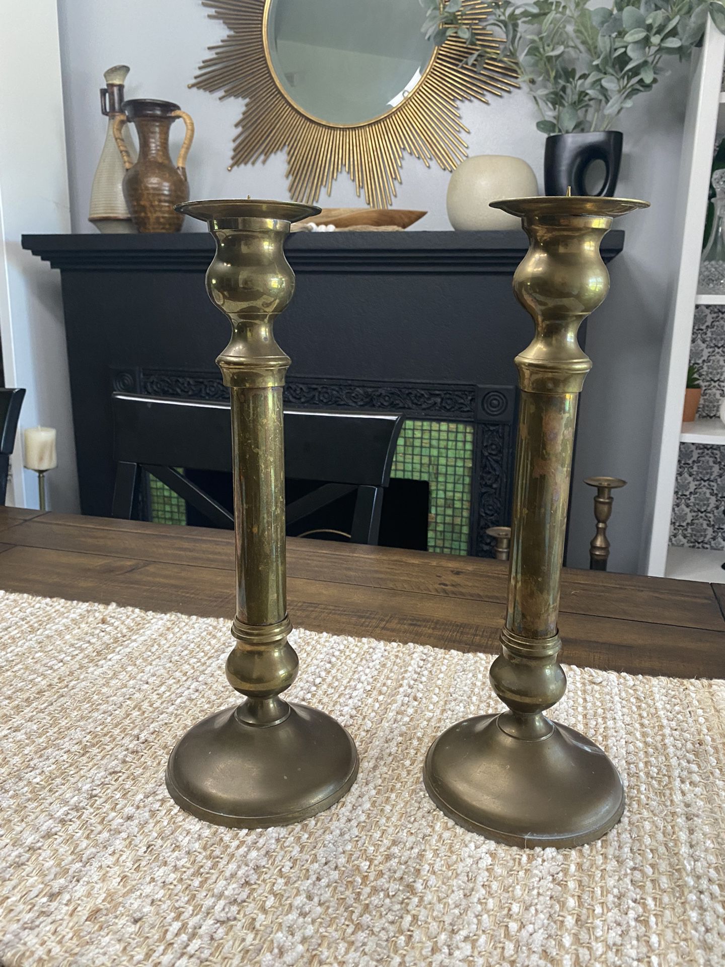 Pair Of Vintage Solid Brass Candle Holders 