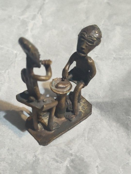 African Akan Ashanti Brass Bronze Metal Weight Tribal Figure Man and woman Eat