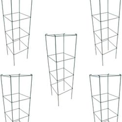 MTB Green Square Folding Tomato Cage Plant Support Tower 12 inch by 46 inch, Pack of 5