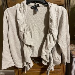 Inc International Concepts Cream Beige Cardigan Ruffle Open Front Sweater Petite Large so sweet 