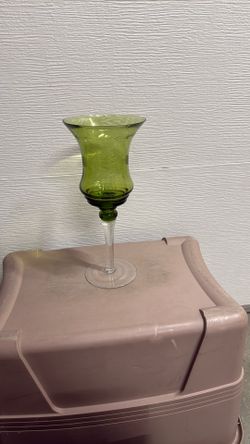 Beautiful Green Glass Etched Candle Holder 