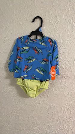 Little Boy Rashguard Set, Dinosaur Bathing Suit Top and Bottom, 3-6 Months