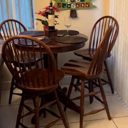 Wooden Dining Set Round Table And Stools 