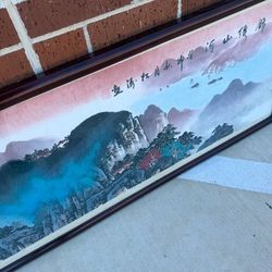 Large Framed Asian / Chinese Landscape Wall Art, 58” Wide