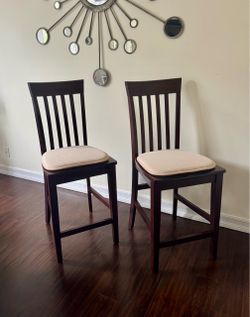 Set of 2 Dark Wood Counter Height Bar Stools